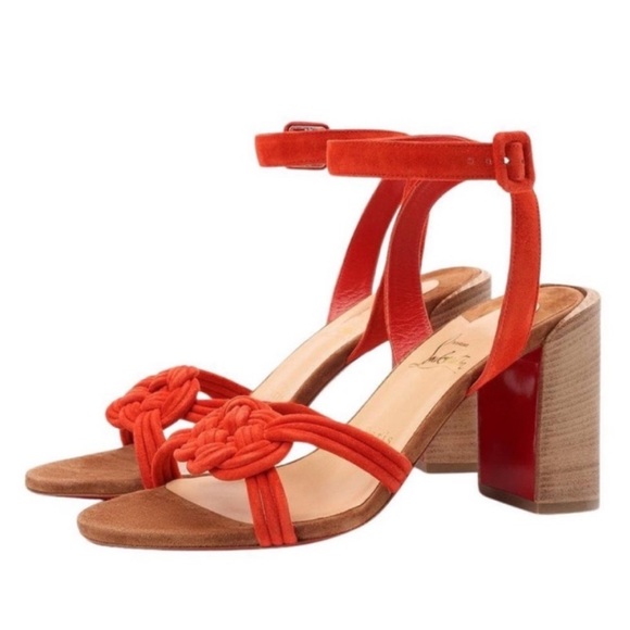 Christian Louboutin Orange Knot Suede Block Heel Sandals